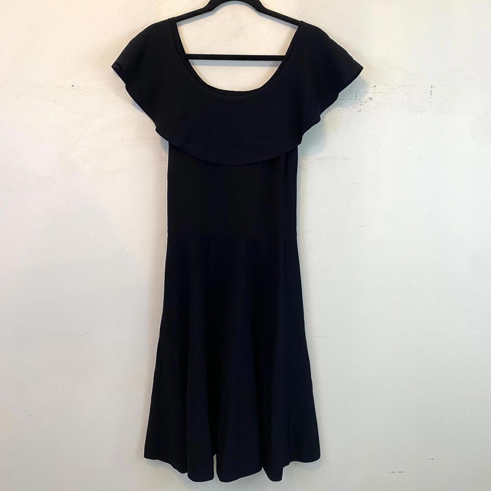 ELIZA J black ruffle neck knee length dress